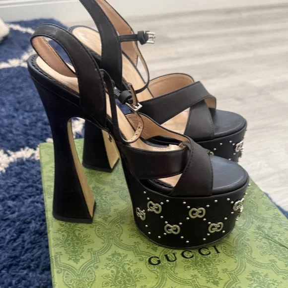 Gucci Black Platform Heels with logo 35 - Picture 1 of 6